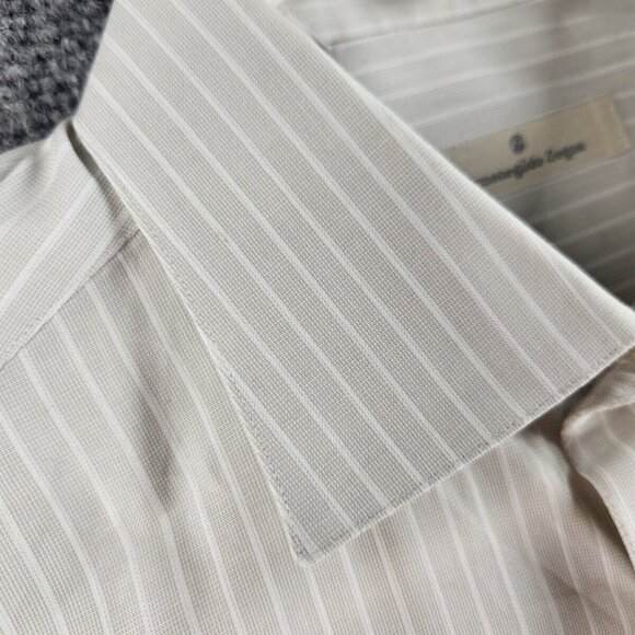 Ermenegildo Zegna Size 16 Striped Gray Long Sleeve Button Up Shirt Woven Cotton - Picture 8 of 16